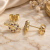Oro Laminado Stud Earring, Gold Filled Style Heart Design, with Ruby and White Micro Pave, Polished, Golden Finish, 02.344.0032.1