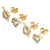 Oro Laminado Stud Earring, Gold Filled Style Heart Design, with Ruby and White Micro Pave, Polished, Golden Finish, 02.344.0032.1