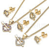 Oro Laminado Earring and Pendant Adult Set, Gold Filled Style Heart Design, with Ruby and White Micro Pave, Polished, Golden Finish, 10.344.0006.1