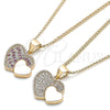 Oro Laminado Pendant Necklace, Gold Filled Style Heart Design, with Ruby and White Micro Pave, Polished, Golden Finish, 04.344.0038.1.20 (02 MM Thickness, 20 Inches Length)