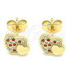Oro Laminado Stud Earring, Gold Filled Style Heart Design, with Garnet and White Micro Pave, Polished, Golden Finish, 02.344.0041.1
