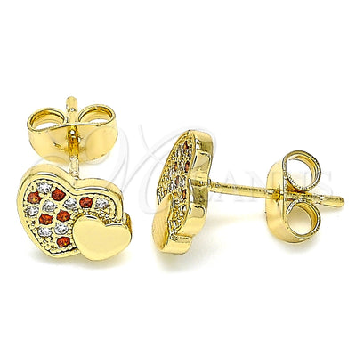 Oro Laminado Stud Earring, Gold Filled Style Heart Design, with Garnet and White Micro Pave, Polished, Golden for wholesale, main product view