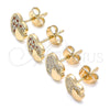 Oro Laminado Stud Earring, Gold Filled Style Heart Design, with Garnet and White Micro Pave, Polished, Golden Finish, 02.344.0041.1