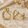 Oro Laminado Stud Earring, Gold Filled Style Heart Design, with Garnet and White Micro Pave, Polished, Golden Finish, 02.344.0052.1