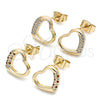 Oro Laminado Stud Earring, Gold Filled Style Heart Design, with Garnet and White Micro Pave, Polished, Golden Finish, 02.344.0052.1