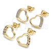 Oro Laminado Stud Earring, Gold Filled Style Heart Design, with Garnet and White Micro Pave, Polished, Golden Finish, 02.344.0052.1