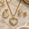 Oro Laminado Earring and Pendant Adult Set, Gold Filled Style Heart Design, with Garnet and White Micro Pave, Polished, Golden Finish, 10.344.0008.1