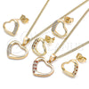 Oro Laminado Earring and Pendant Adult Set, Gold Filled Style Heart Design, with Garnet and White Micro Pave, Polished, Golden Finish, 10.344.0008.1