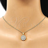Oro Laminado Earring and Pendant Adult Set, Gold Filled Style with White Cubic Zirconia, Polished, Golden Finish, 10.344.0009