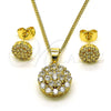 Oro Laminado Earring and Pendant Adult Set, Gold Filled Style with White Cubic Zirconia, Polished, Golden Finish, 10.344.0009