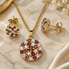 Oro Laminado Earring and Pendant Adult Set, Gold Filled Style with Garnet and White Micro Pave, Polished, Golden Finish, 10.344.0009.1
