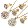 Oro Laminado Earring and Pendant Adult Set, Gold Filled Style with Garnet and White Micro Pave, Polished, Golden Finish, 10.344.0009.1