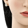 Oro Laminado Stud Earring, Gold Filled Style Flower Design, with White Cubic Zirconia, Polished, Golden Finish, 02.344.0076