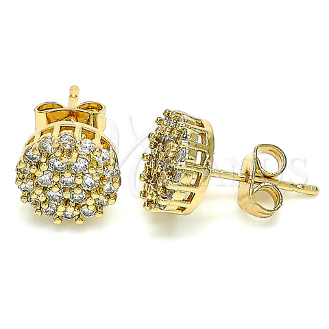 Oro Laminado Stud Earring, Gold Filled Style Flower Design, with White Cubic Zirconia, Polished, Golden Finish, 02.344.0076