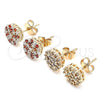 Oro Laminado Stud Earring, Gold Filled Style Flower Design, with White Cubic Zirconia, Polished, Golden Finish, 02.344.0076
