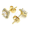 Oro Laminado Stud Earring, Gold Filled Style with White Micro Pave, Polished, Golden Finish, 02.344.0078