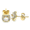 Oro Laminado Stud Earring, Gold Filled Style with White Micro Pave, Polished, Golden Finish, 02.344.0078
