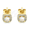 Oro Laminado Stud Earring, Gold Filled Style with White Micro Pave, Polished, Golden Finish, 02.344.0078