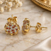 Oro Laminado Stud Earring, Gold Filled Style with Garnet and White Micro Pave, Polished, Golden Finish, 02.344.0079.1
