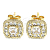 Oro Laminado Stud Earring, Gold Filled Style with White Micro Pave and White Cubic Zirconia, Polished, Golden Finish, 02.344.0082