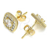 Oro Laminado Stud Earring, Gold Filled Style with White Micro Pave and White Cubic Zirconia, Polished, Golden Finish, 02.344.0082