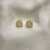 Oro Laminado Stud Earring, Gold Filled Style with White Micro Pave and White Cubic Zirconia, Polished, Golden Finish, 02.344.0082