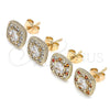 Oro Laminado Stud Earring, Gold Filled Style with White Micro Pave and White Cubic Zirconia, Polished, Golden Finish, 02.344.0082