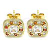 Oro Laminado Stud Earring, Gold Filled Style with Garnet and White Micro Pave, Polished, Golden Finish, 02.344.0082.1
