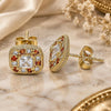 Oro Laminado Stud Earring, Gold Filled Style with Garnet and White Micro Pave, Polished, Golden Finish, 02.344.0082.1