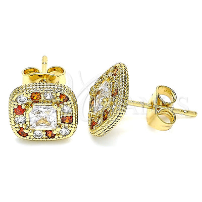 Oro Laminado Stud Earring, Gold Filled Style with Garnet and White Micro Pave, Polished, Golden Finish for wholesale, main product view