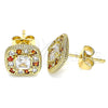 Oro Laminado Stud Earring, Gold Filled Style with Garnet and White Micro Pave, Polished, Golden Finish, 02.344.0082.1