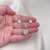 Oro Laminado Earring and Pendant Adult Set, Gold Filled Style Cluster Design, with White Micro Pave and White Cubic Zirconia, Polished, Golden Finish, 10.344.0016