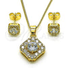 Oro Laminado Earring and Pendant Adult Set, Gold Filled Style Cluster Design, with White Micro Pave and White Cubic Zirconia, Polished, Golden Finish, 10.344.0016