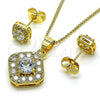 Oro Laminado Earring and Pendant Adult Set, Gold Filled Style Cluster Design, with White Micro Pave and White Cubic Zirconia, Polished, Golden Finish, 10.344.0016