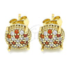 Oro Laminado Stud Earring, Gold Filled Style with Garnet and White Micro Pave, Polished, Golden Finish, 02.344.0084.1