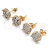 Oro Laminado Stud Earring, Gold Filled Style with Garnet and White Micro Pave, Polished, Golden Finish, 02.344.0084.1
