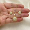 Oro Laminado Earring and Pendant Adult Set, Gold Filled Style with White Micro Pave, Polished, Golden Finish, 10.344.0017