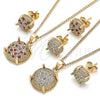 Oro Laminado Earring and Pendant Adult Set, Gold Filled Style with Garnet and White Micro Pave, Polished, Golden Finish, 10.344.0017.1