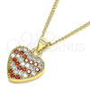 Oro Laminado Pendant Necklace, Gold Filled Style Heart Design, with Garnet and White Micro Pave, Polished, Golden Finish, 04.344.0041.20 (02 MM Thickness, 20 Inches Length)