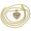 Oro Laminado Pendant Necklace, Gold Filled Style Heart Design, with Garnet and White Micro Pave, Polished, Golden Finish, 04.344.0041.20 (02 MM Thickness, 20 Inches Length)
