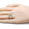 Oro Laminado Multi Stone Ring, Gold Filled Style Evil Eye Design, with Multicolor Micro Pave, Turquoise Enamel Finish, Golden Finish, 01.368.0008 (One size fits all)