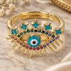 Oro Laminado Multi Stone Ring, Gold Filled Style Evil Eye Design, with Multicolor Micro Pave, Turquoise Enamel Finish, Golden Finish, 01.368.0008 (One size fits all)