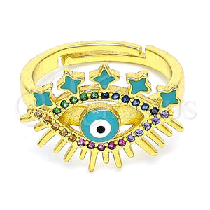 Gold Filled Ring — Multi Stone Ring Evil Eye Design with Multicolor — main product view — SKU 135954 | Oro Laminado anillo — Multi Stone Ring Evil Eye diseño with Multicolor — SKU 135954
