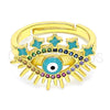 Oro Laminado Multi Stone Ring, Gold Filled Style Evil Eye Design, with Multicolor Micro Pave, Turquoise Enamel Finish, Golden Finish, 01.368.0008 (One size fits all)