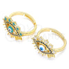 Oro Laminado Multi Stone Ring, Gold Filled Style Evil Eye Design, with Multicolor Micro Pave, Turquoise Enamel Finish, Golden Finish, 01.368.0008 (One size fits all)