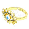 Oro Laminado Multi Stone Ring, Gold Filled Style Evil Eye Design, with Multicolor Micro Pave, White Enamel Finish, Golden Finish, 01.368.0008.1 (One size fits all)