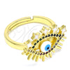 Oro Laminado Multi Stone Ring, Gold Filled Style Evil Eye Design, with Multicolor Micro Pave, White Enamel Finish, Golden Finish, 01.368.0008.1 (One size fits all)