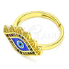 Oro Laminado Multi Stone Ring, Gold Filled Style Evil Eye Design, with Multicolor Micro Pave, Blue Enamel Finish, Golden Finish, 01.368.0009 (One size fits all)