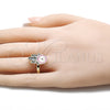 Oro Laminado Multi Stone Ring, Gold Filled Style Hand of God Design, with Multicolor Micro Pave, Pink Enamel Finish, Golden Finish, 01.368.0010 (One size fits all)