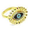Oro Laminado Multi Stone Ring, Gold Filled Style Evil Eye Design, with Multicolor Micro Pave, Black Enamel Finish, Golden Finish, 01.368.0012.1 (One size fits all)